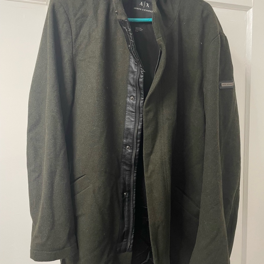 Men’s Armani Exchange Green hooded Wool Coat – Size M